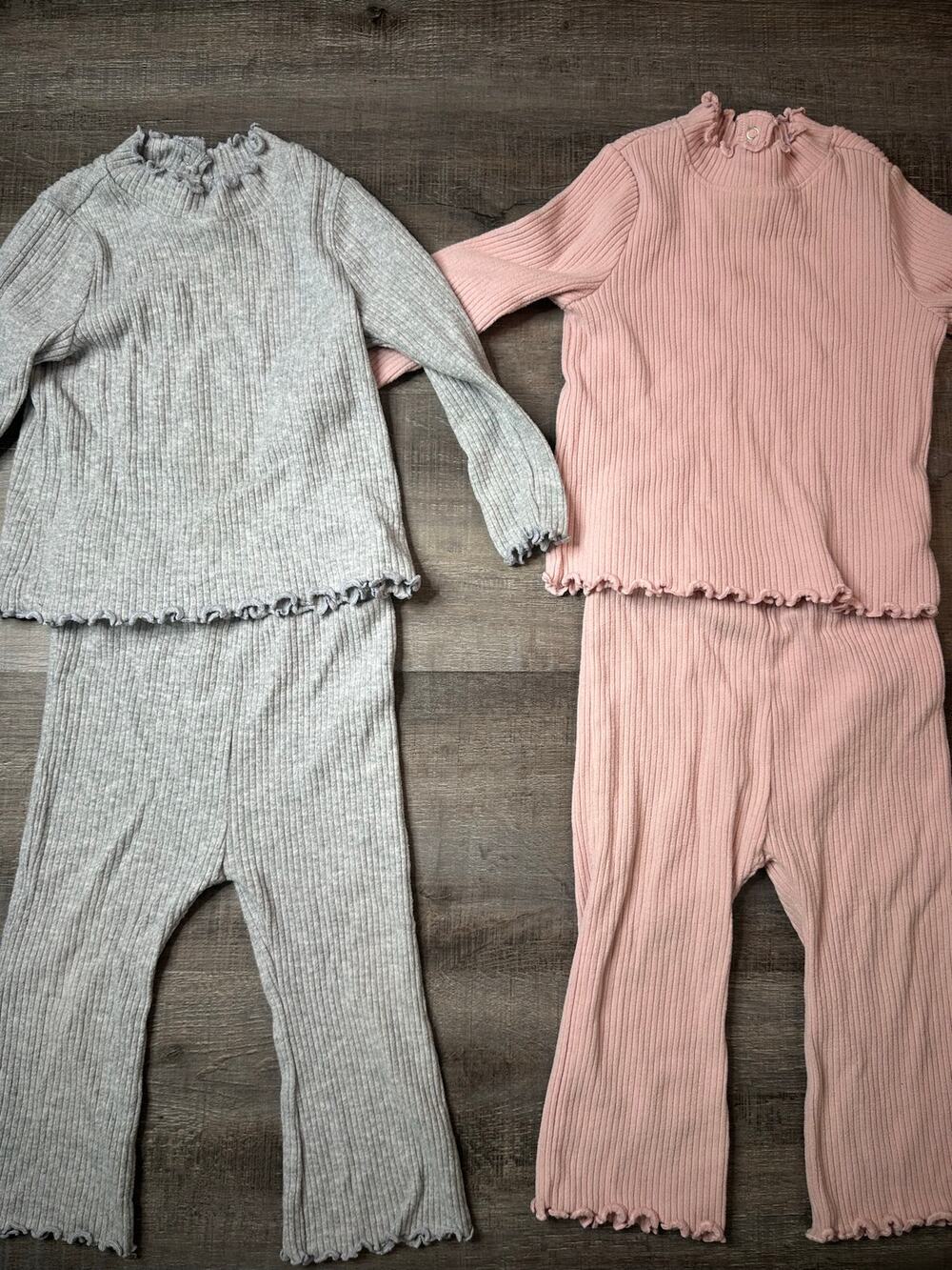 Old Navy Set of 2 Ribbed Long Sleeve Pants Matching 12-18 Months Pink Gray
